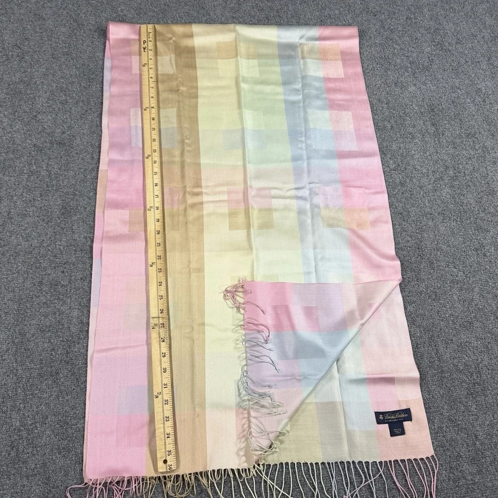 Brooks Brothers Silk Scarf Multicolor Pastels Tassel Rectangle Luxury 72